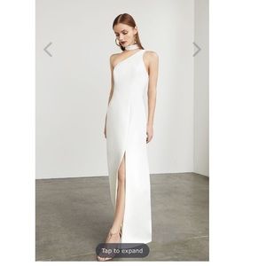 One shoulder halter gown